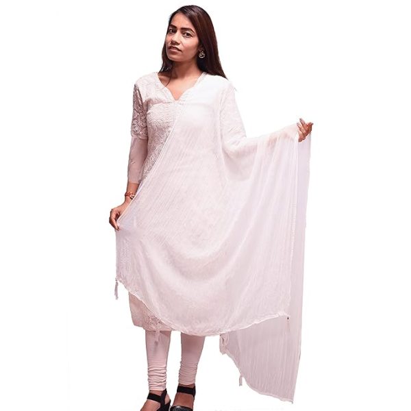 Drape N Don Ethnic ENDLESSTRENDZ Plain Chiffon Fancy Dupatta/Chunni for Women (White) - Image 2