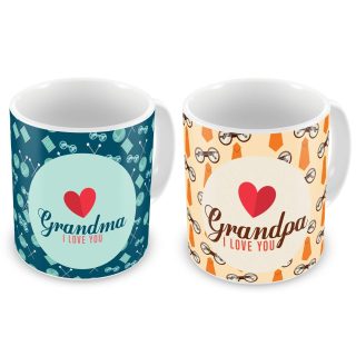 Indigifts I Love You Grandma Grandpa Coffee Mug Set of 2 | Printed Ceramic Coffee Mug 325 ml | 3 Layer Safe Packaging | MATERIAL: White Ceramic| High Quality Digital Printing| Premium Quality