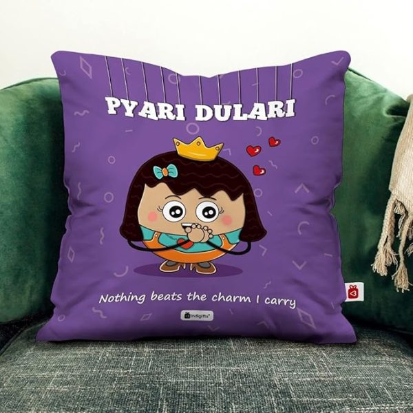 Indigifts Printed Cushion Cover with Filler | Pyari Dulari | Polysatin | 12x12 Inches | Comfortable Purple Cushions | Friends Cushion Pillow| Gift for Friends Birthday | Soft Decorative Pillows - Image 2