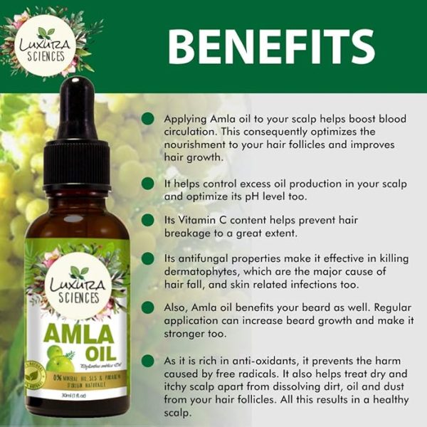 Luxura Sciences Organic Amla Oil - With Dropper 30ml - Image 2