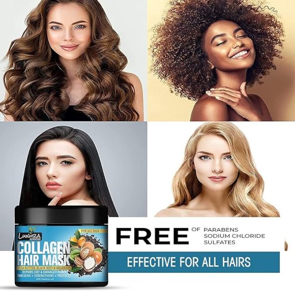 Luxura Sciences Collagen Hair Mask & After Shower Conditioner | Enriched with Black Seed Oil, Argan Oil & Shea Butter | Deep Nourishment & Hydration | 100g (Refreshing Peace) - Image 6
