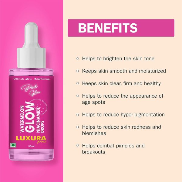 Luxura Prima Water Melon Glow Niacinamide Drops 30ml For Skin Brightening and Ultimate Glow - Image 2