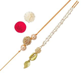 ACCESSHER Gold Plated Elegant Filigree Ball with Pearl Bhaiyya Bhabhi Rakhi for Beloved Brother with Roli Kumkum Packets and Happy Rakshabandhan Card | Rakhi For Brother