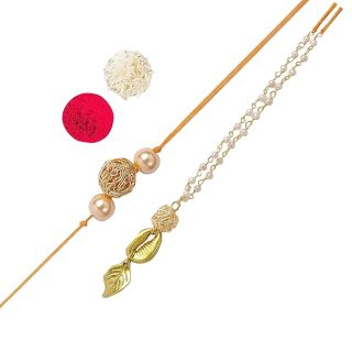 ACCESSHER Gold Plated Elegant Filigree Ball with Pearl Bhaiyya Bhabhi Rakhi for Beloved Brother with Roli Kumkum Packets and Happy Rakshabandhan Card | Rakhi For Brother