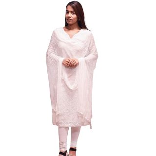 Drape N Don Ethnic ENDLESSTRENDZ Plain Chiffon Fancy Dupatta/Chunni for Women (White)