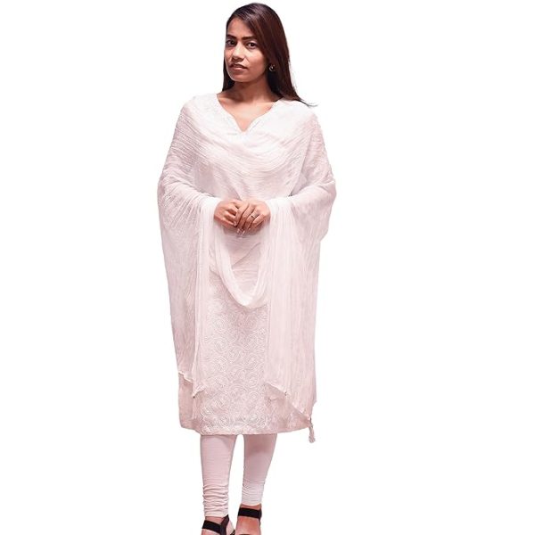 Drape N Don Ethnic ENDLESSTRENDZ Plain Chiffon Fancy Dupatta/Chunni for Women (White)