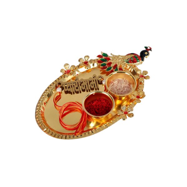 ACCESSHER Elegant Wooden Meri Pyari Bhabhi Rakhi for Beloved Bhabhi with Acrylic Peacock Pooja Thali, Roli Kumkum Packets and Happy Rakshabandhan Card