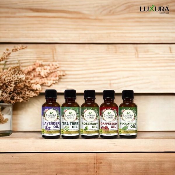 Luxura Sciences Organic Essential Oil Combo Pack of 5 Oils ;ANTI ACNE Essential Oil Kit 5 * 15ml (Tea Tree Oil; Lavender Oil; Eucalyptus Oil; Grapeseed Oil; Rosemary Oil) - Image 2