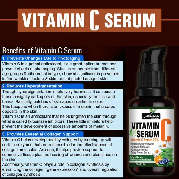 Luxura Sciences 20% Vitamin C Serum for Skin Glow and Anti Ageing |Effective Skin Brightening Vitamin C Serum|30 ml | Scar and Dark Spot Reduction | Healthy Glow - Image 4