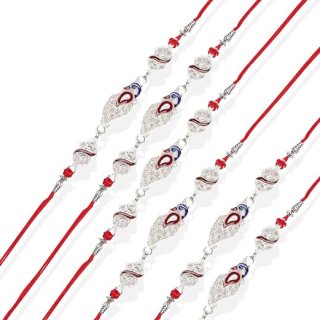 ACCESSHER Mens Delicate Silver Toned Peacock Design Enamel Rakhi for Brother & Gifting