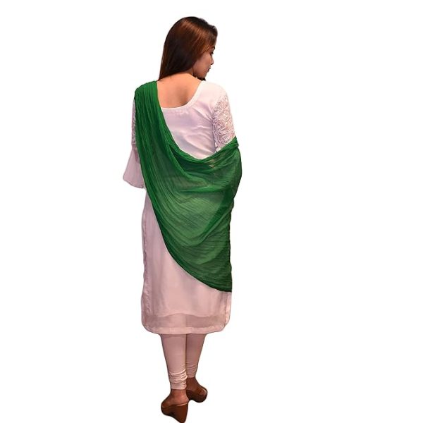 Drape N Don Ethnic Plain Chiffon Fancy Dupatta/Chunni for Women (Green) - Image 3