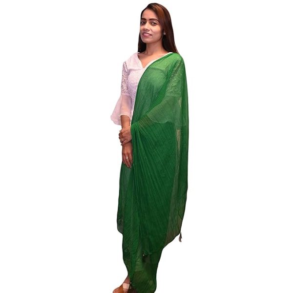 Drape N Don Ethnic Plain Chiffon Fancy Dupatta/Chunni for Women (Green) - Image 4