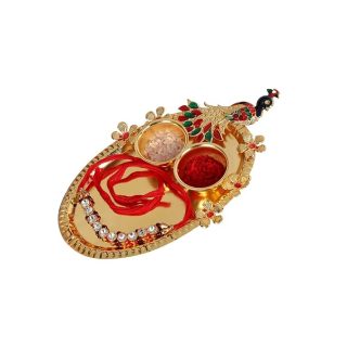 ACCESSHER Traditional Rakhi Set with Acrylic Pooja Thali, Roli Kumkum, and Happy Rakshabandhan Card | Ethnic Rakhi Combo with Decorative Thali for Auspicious Celebrations