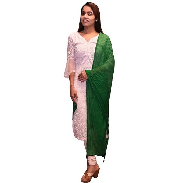 Drape N Don Ethnic Plain Chiffon Fancy Dupatta/Chunni for Women (Green) - Image 2