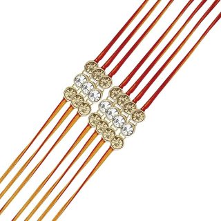 ACCESSHER Mens Traditional Gold Plated Elegant and Stylish Rhinestones Rakhi for Beloved Brother Pack of 10 with Roli Kumkum Packets and Happy Rakshabandhan Card