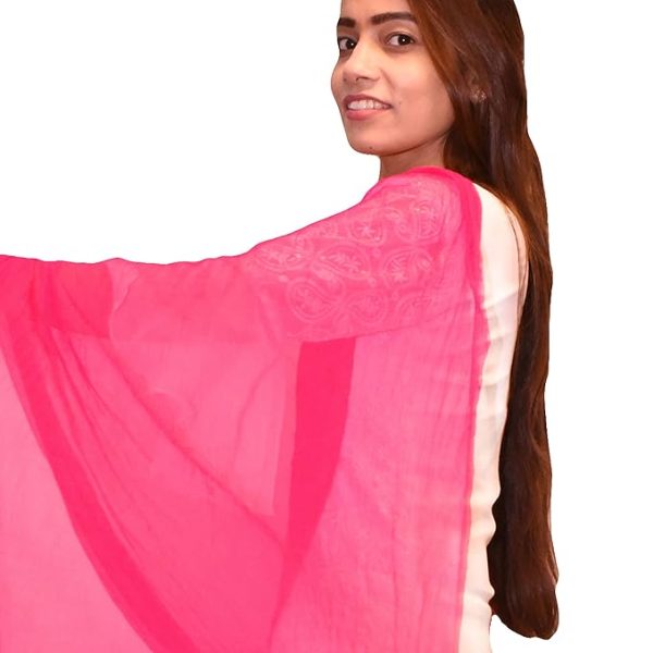 Drape N Don Ethnic ENDLESSTRENDZPlain Chiffon Fancy Dupatta/Chunni for Women (Pink) - Image 3