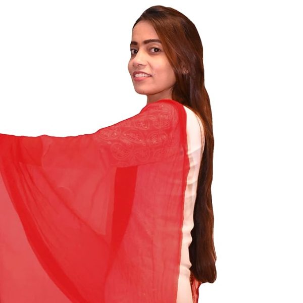 Drape N Don Ethnic Plain Chiffon Fancy Dupatta/Chunni for Women (Red) - Image 3