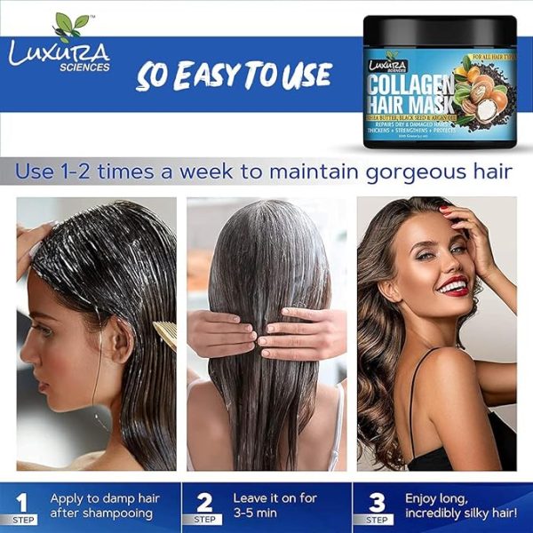 Luxura Sciences Collagen Hair Mask & After Shower Conditioner | Enriched with Black Seed Oil, Argan Oil & Shea Butter | Deep Nourishment & Hydration | 100g (Refreshing Peace) - Image 2