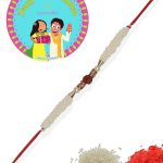 ACCESSHER Mens Sacred Rudraksh Rakhi With Tiny Pearls - Delicate Religious Design For Brother, Ideal For Gifting On Special Occasions With Roli/Kumkum Packets, Rice & Raksha Bandhan Card.