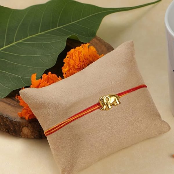 ACCESSHER Traditional Gold Plated Elegant and Stylish Elephant Rakhi for Beloved Brother Pack of 6 with Roli Kumkum Packets and Happy Rakshabandhan Card - Image 4