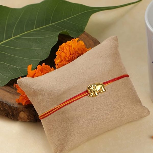 ACCESSHER Traditional Gold Plated Elegant and Stylish Elephant Rakhi for Beloved Brother Pack of 6 with Roli Kumkum Packets and Happy Rakshabandhan Card - Image 3