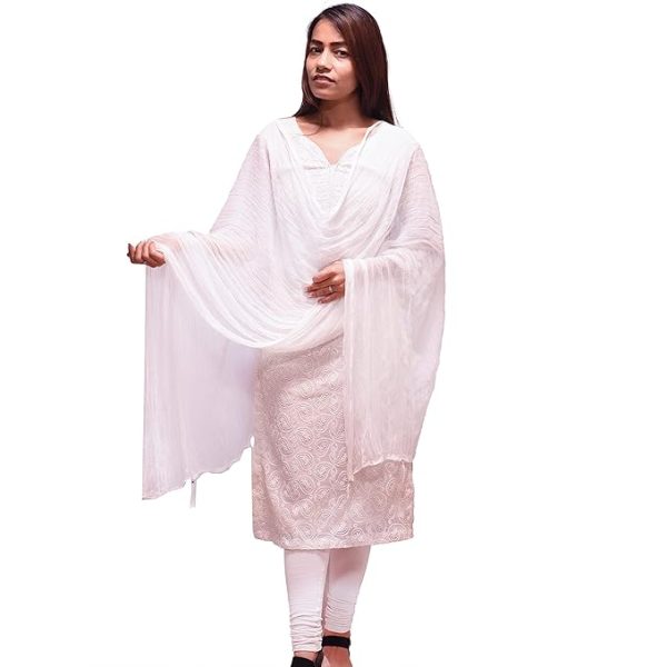 Drape N Don Ethnic ENDLESSTRENDZ Plain Chiffon Fancy Dupatta/Chunni for Women (White) - Image 4