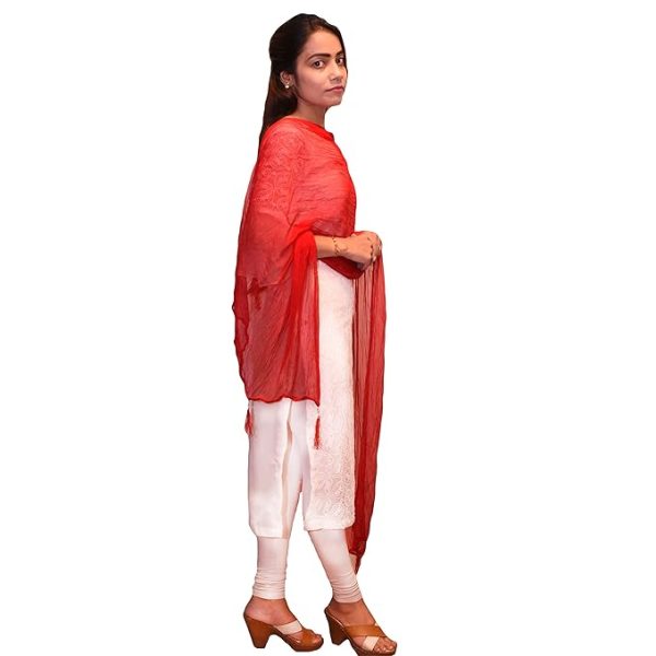 Drape N Don Ethnic Plain Chiffon Fancy Dupatta/Chunni for Women (Red) - Image 2