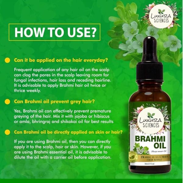 Luxura Sciences Organic Brahmi Oil For hair conditioning, dandruff and dry scalp | Herbal scalp treatment. 30 ML - Image 4