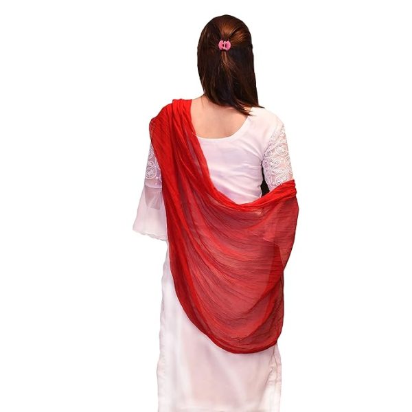 Drape N Don Ethnic Plain Chiffon Fancy Dupatta/Chunni for Women (Red) - Image 4
