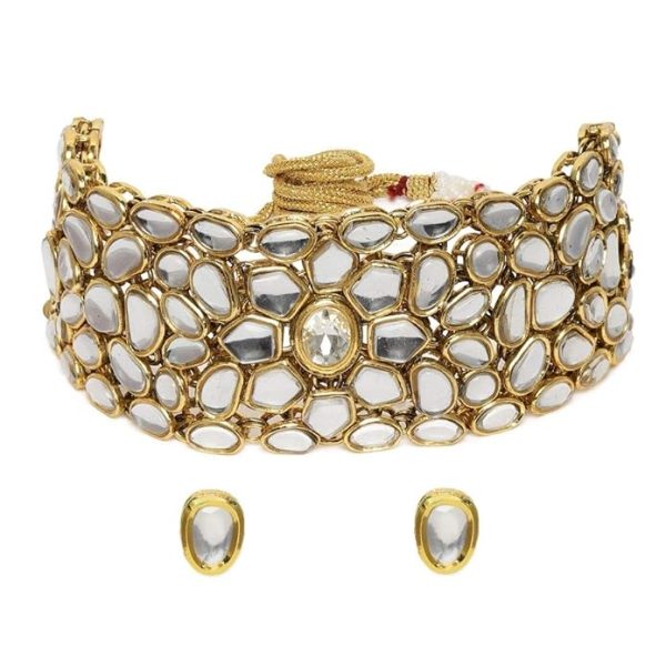 ACCESSHER Gold-Plated Kundan Bridal Choker Necklace Set with Earrings | Traditional Indian Ethnic Jewellery for Weddings & Festivals Pack of 1 (Choker Set with earrings) for Women & Girls
