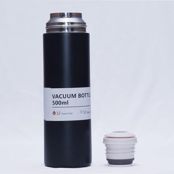 Stainless Steel Vacuum Flask Set with 3 Steel Cups Combo for Coffee Hot Drink and Cold | Water Flask Bottle | Travel Friendly | Latest Ideal Gift for Festive Season, Family Gifting Black in Colour) - Image 3