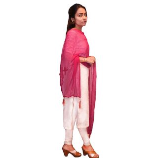 Drape N Don Ethnic ENDLESSTRENDZPlain Chiffon Fancy Dupatta/Chunni for Women (Pink)