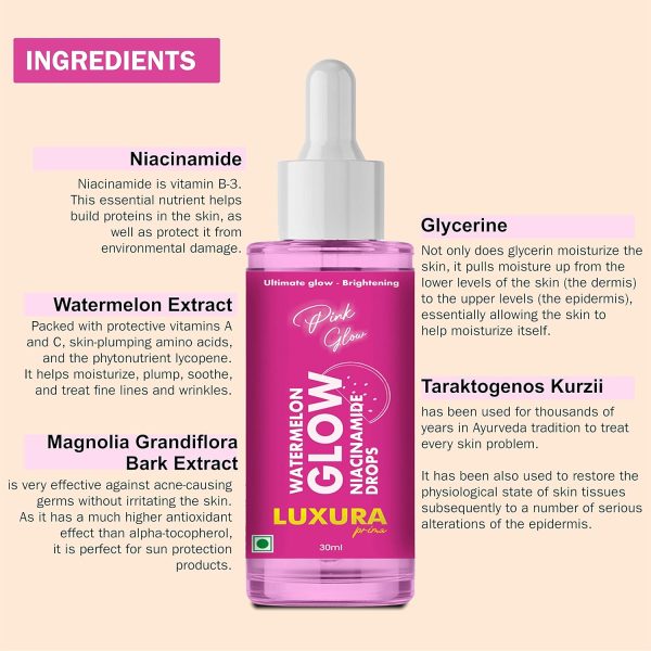 Luxura Prima Water Melon Glow Niacinamide Drops 30ml For Skin Brightening and Ultimate Glow - Image 6