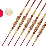 Accessher Gold Plated Elephant Shaped Stylish Quirky Rakhi for Beloved Brother Pack of 6 with Roli Kumkum Packets and Happy Rakshabandhan Card | Rakhi for Brother