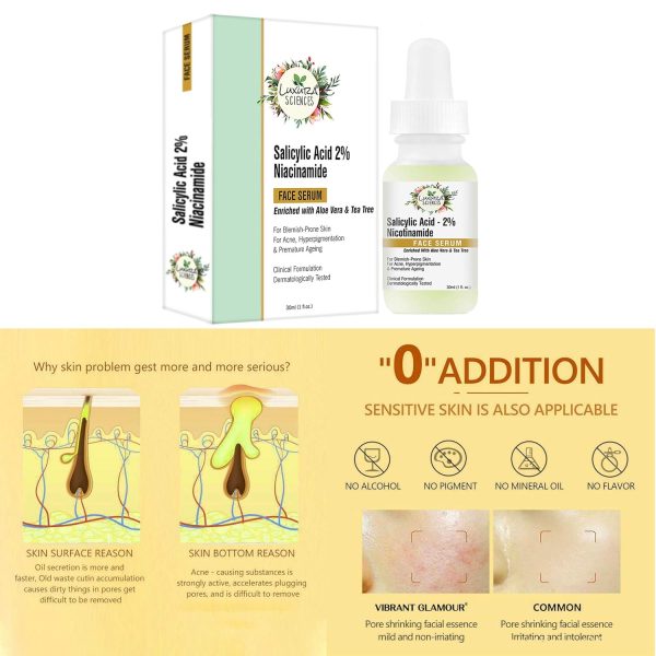 Luxura Sciences Salicylic Acid 2% Face Serum, Niacinamide Serum 30ml - Mild Exfoliant - Pore Reduction, Oil Control, and Acne Spot Treatment | Improves Skin Elasticity and Reduces Fine Lines - Image 6