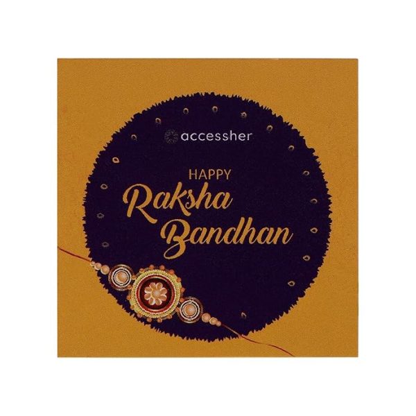 ACCESSHER Unisex Elegant Gold Plastic Rakhi Set with Acrylic Pooja Thali, Roli Kumkum and Happy Rakshabandhan Card - Image 5