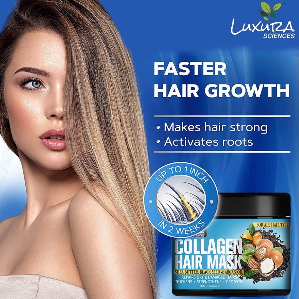Luxura Sciences Collagen Hair Mask & After Shower Conditioner | Enriched with Black Seed Oil, Argan Oil & Shea Butter | Deep Nourishment & Hydration | 100g (Refreshing Peace) - Image 4