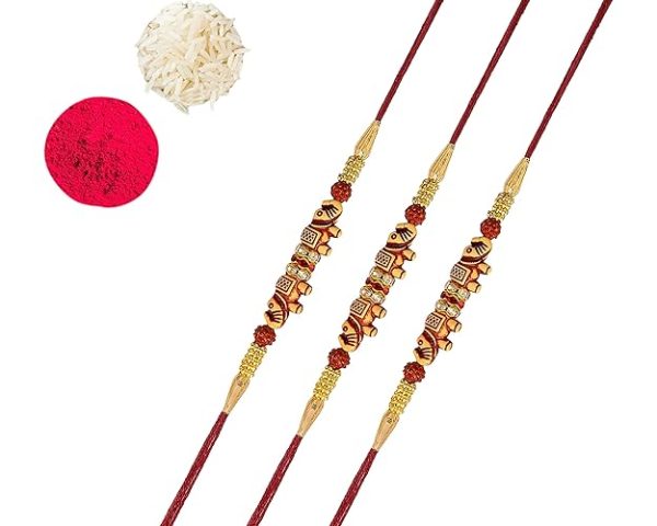 Accessher Gold Plated Elephant Shaped Stylish Quirky Rakhi for Beloved Brother Pack of 6 with Roli Kumkum Packets and Happy Rakshabandhan Card | Rakhi for Brother - Image 4