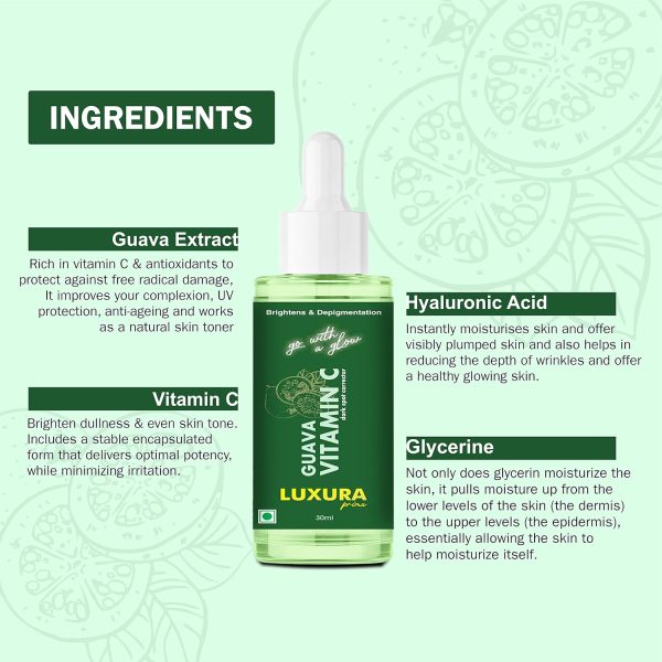 Luxura Prima Guava Vitamin C Serum 30ml For DePigmentation and Skin Glow - Image 5