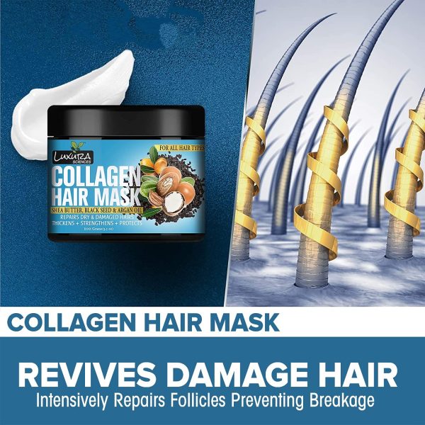 Luxura Sciences Collagen Hair Mask & After Shower Conditioner | Enriched with Black Seed Oil, Argan Oil & Shea Butter | Deep Nourishment & Hydration | 100g (Refreshing Peace) - Image 3