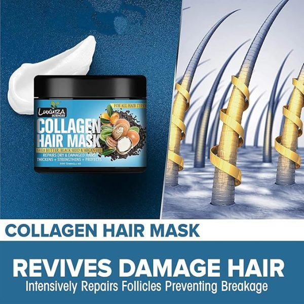 Luxura Sciences Collagen Hair Mask & After Shower Conditioner | Enriched with Black Seed Oil, Argan Oil & Shea Butter | Deep Nourishment & Hydration | 100g (Refreshing Peace) - Image 3