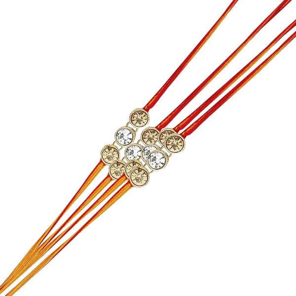 ACCESSHER Mens Traditional Gold Plated Elegant and Stylish Rhinestones Rakhi for Beloved Brother Pack of 10 with Roli Kumkum Packets and Happy Rakshabandhan Card - Image 4