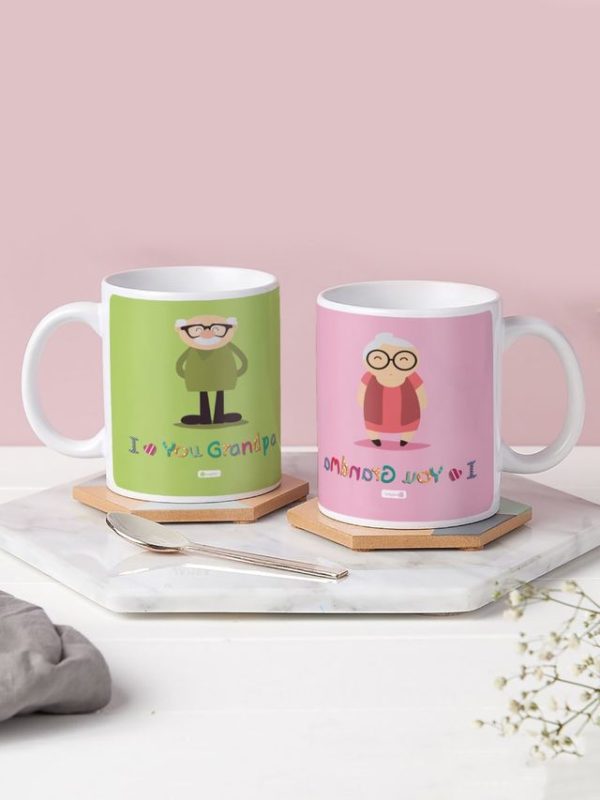 Indigifts I Love You Grandma Grandpa Coffee Mug Set of 2 | Printed Ceramic Coffee Mug 325 ml | 3 Layer Safe Packaging | MATERIAL: White Ceramic| High Quality Digital Printing| Premium Quality