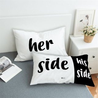 Indigifts Couple Pillow Cover His Her Side Printed Pillowcases for Married Couples 12"x18" Set of 2 - Anniversary Gift, Wedding Gift, Newly Wed Gifts For Couple