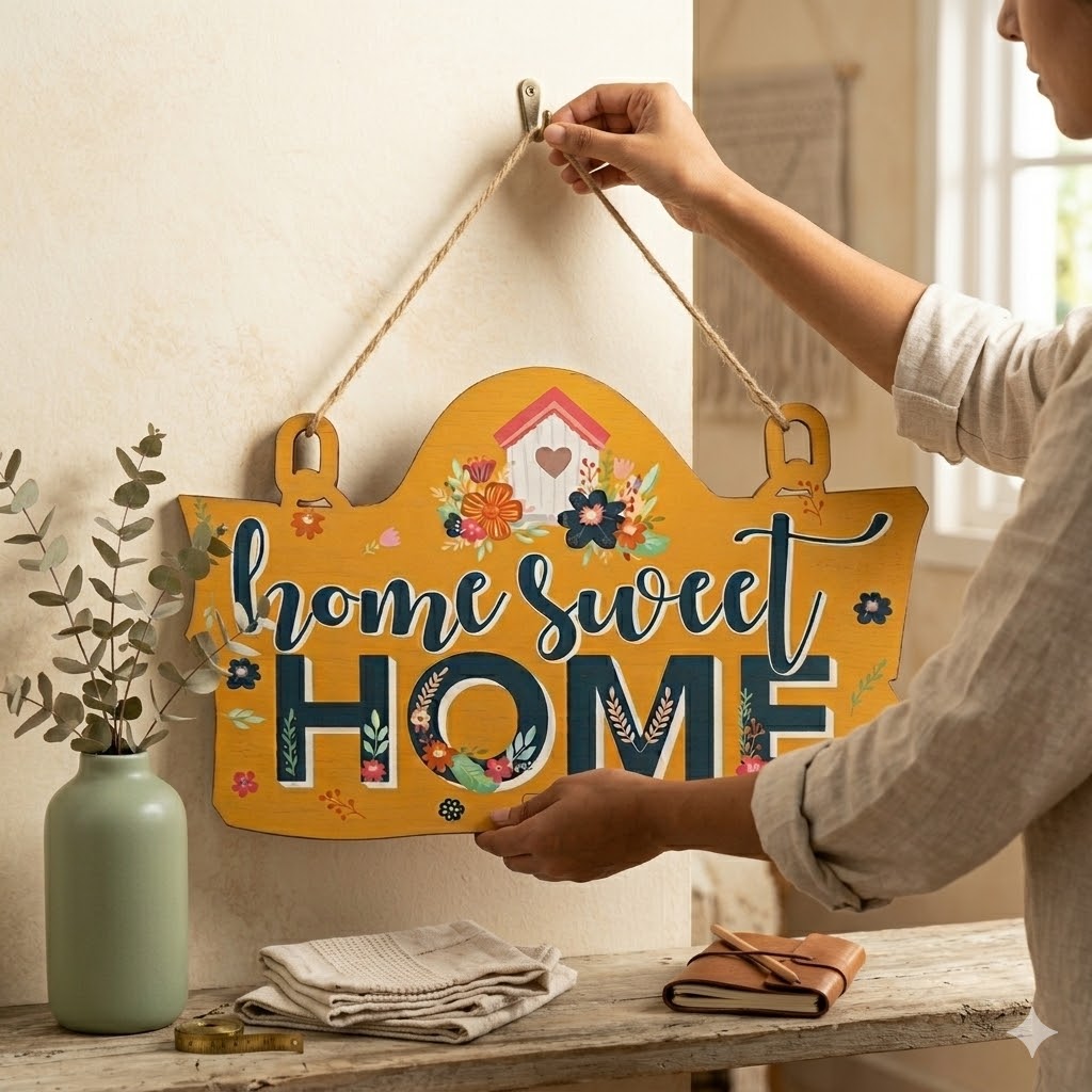 Indigifts “Home Sweet Home” Printed Wooden Wall Hanging for Home Entrance Décor (11.05×7 Inch) - Image 3
