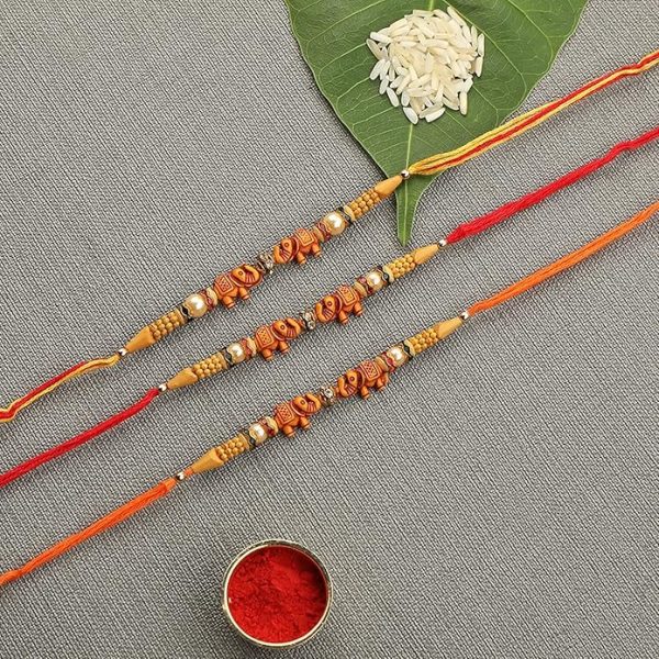ACCESSHER Presents: Delicate Elephant Design Beads Rakhi for Kids, Brother with Roli/Kumkum Packets, Rice and Raksha Bandhan Card & Gifting - Celebrate with Style and Tradition - Image 3