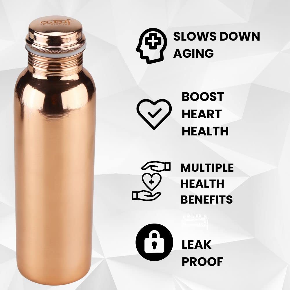SWARG KITCHEN 950 ML Plain Textured Pure Copper Water Bottle - BPA Free Copper Drinkware - Image 8