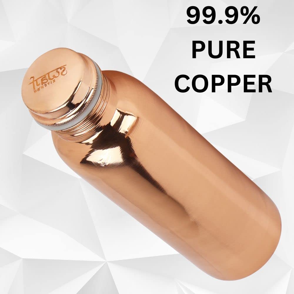 SWARG KITCHEN 950 ML Plain Textured Pure Copper Water Bottle - BPA Free Copper Drinkware - Image 9