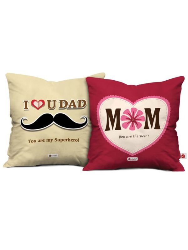 Indigifts You are Best Printed Cushions with Filler With Greeting Card, 12x12 inches, Multicolour, Set of 2, Polycotton|Home Decor| Mom Dad Gift | Gift for Parents |Anniversary Gift