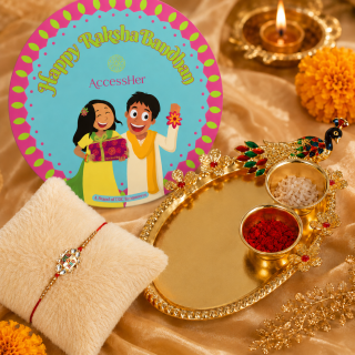 ACCESSHER Designer “BRO” Enamel Rakhi - Gift Set with Roli, Kumkum & Greeting Card